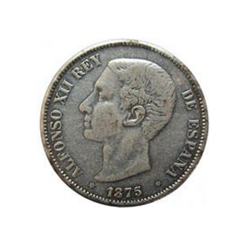 <b>“Duro alicantino”. Falsificación de época de cinco pesetas de Alfonso XII</b>   Año 1875. - Image 2